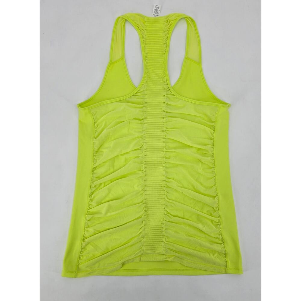 Athleta Bakasana Mesh Ruched Back Tank Neon Yellow Chartreuse Yoga Athletic Top - Picture 4 of 5